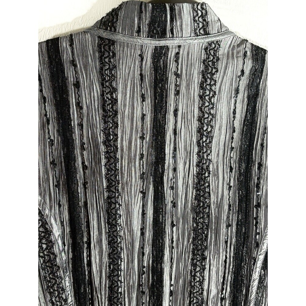 Chico’s Gray Black Blazer Open Front Sz 3 X-Large Women Dressy Black Lace Trim - Picture 5 of 9